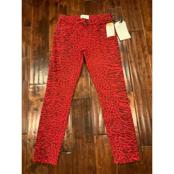 Current/Elliott Red Warped Animal Print The Stiletto Jeans, Size 25, NWT! $228 - Picture 1 of 7